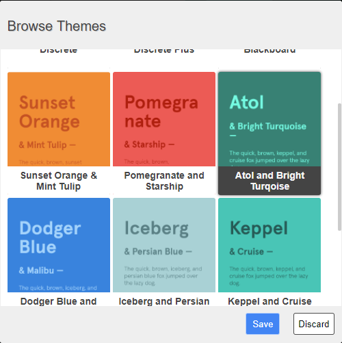 The Browse themes popup that appears when you click on the Browse Themes button AbcSubmit form builder browse themes dialog