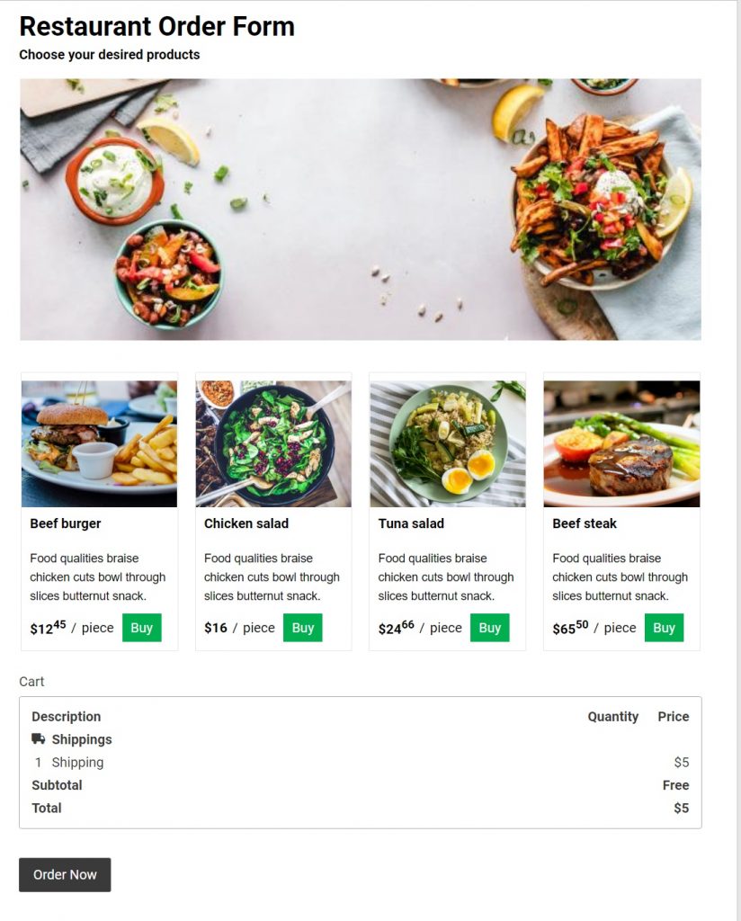 Restaurant order form template